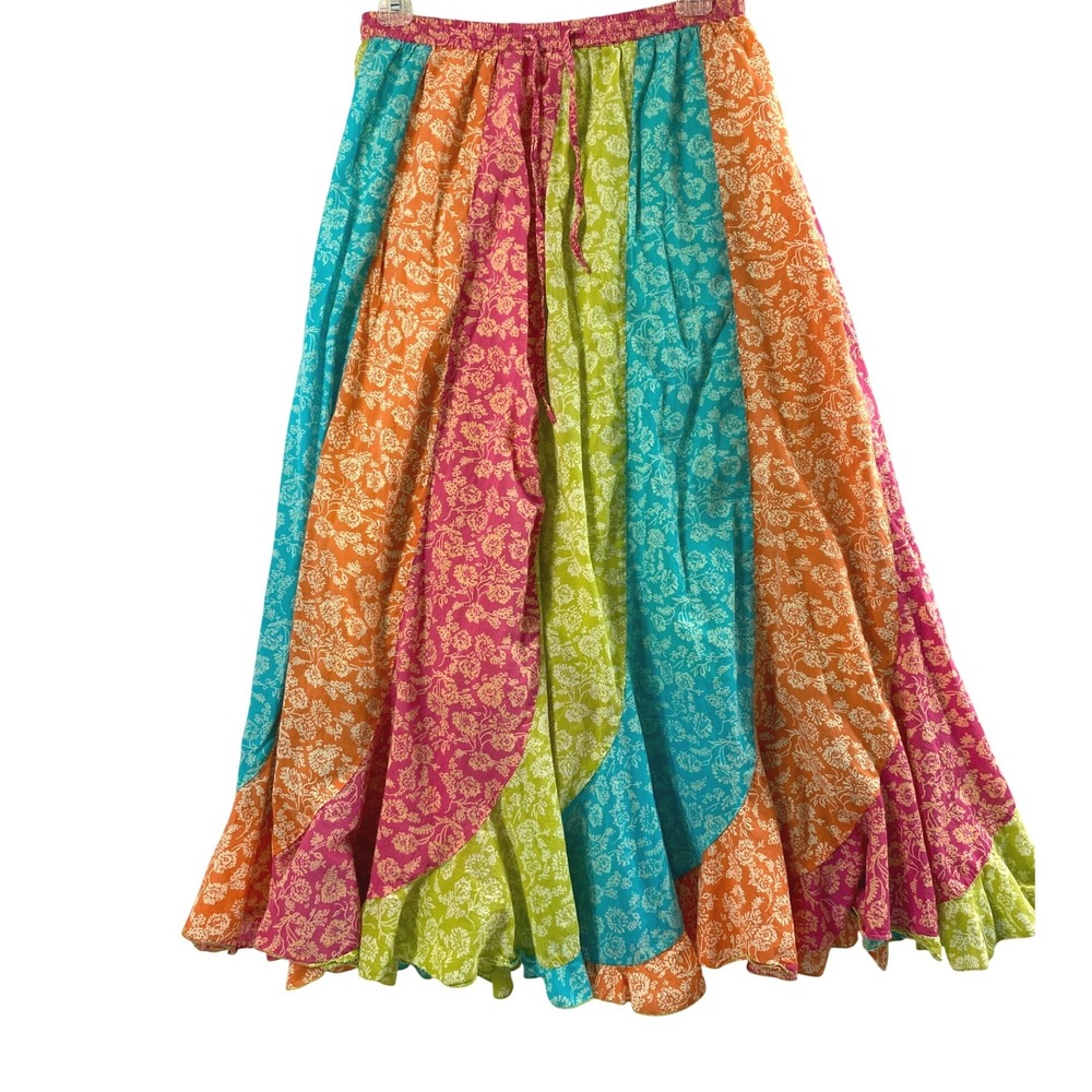 Womens Maxi Skirt Size Petite M Colorful Floral Patchwork Boho Hippie Festival